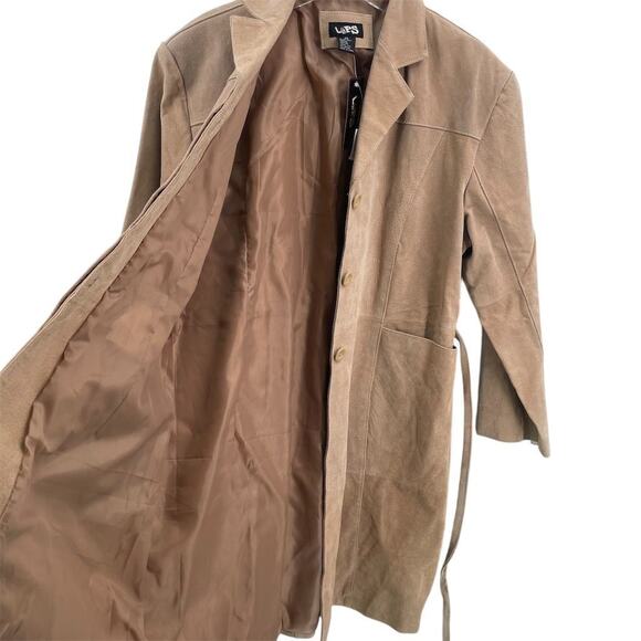 Vintage Suede 100% Leather Overcoat Womens Plus 2X LIPS Tan Belted Lapel NEW - Picture 3 of 8
